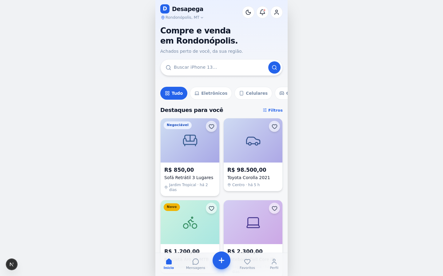 Desapega — Marketplace local — captura do projeto